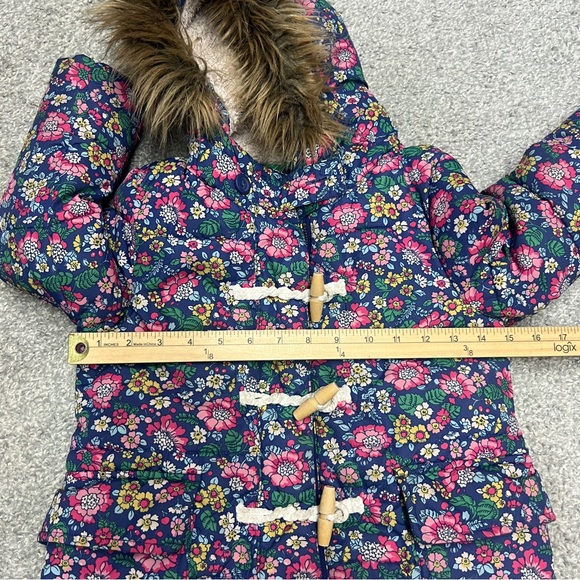 Mini Boden Puffer Coat Girls 4-5 Years Pink Blue Floral Toggle Winter Jacket - Picture 3 of 7